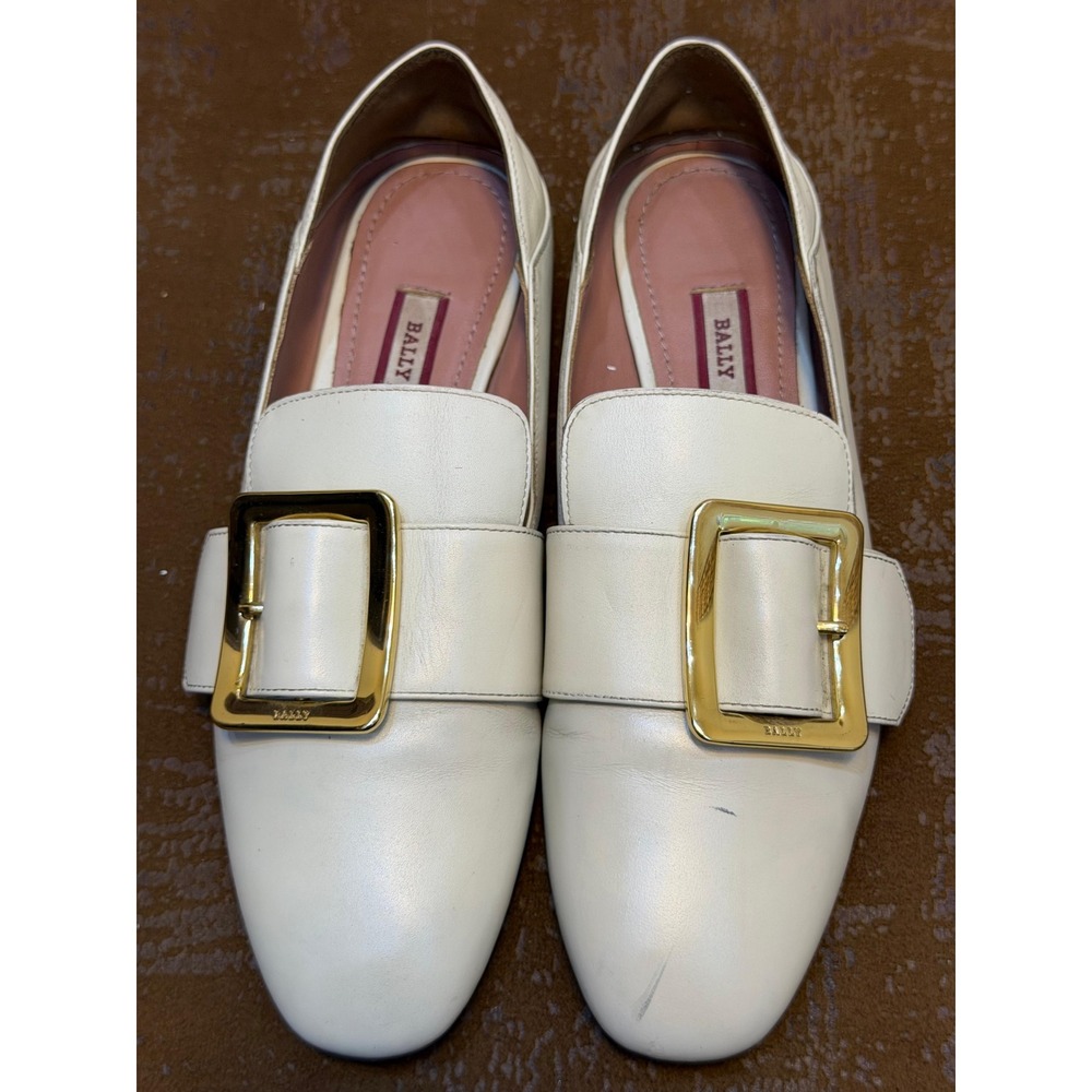 Bally Janelle Bone White Leather Buckle Loafers Babouche Flats Size 37